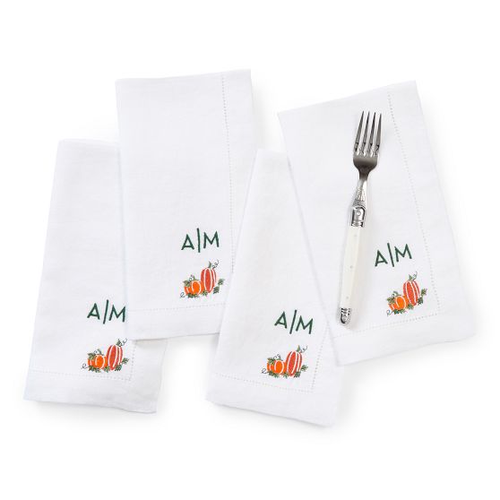 Fall Embroidered Linen Dinner Napkins, Set Of 4