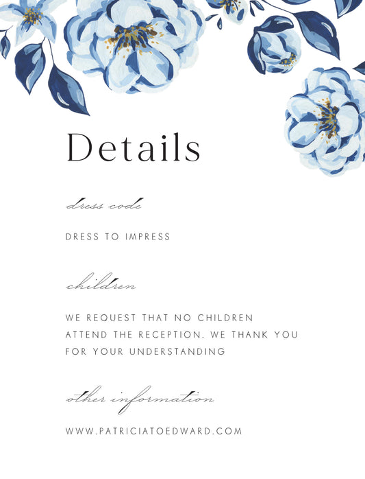 Blue Acrylic Floral Information Card by Joy