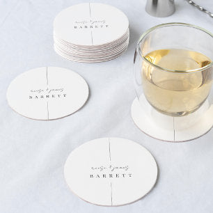 Inline Modern Minimal Personalized Wedding Round Paper Coaster
