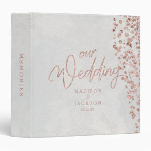 Ivory White & Rose Gold Glam Wedding Photo Album 3 Ring Binder