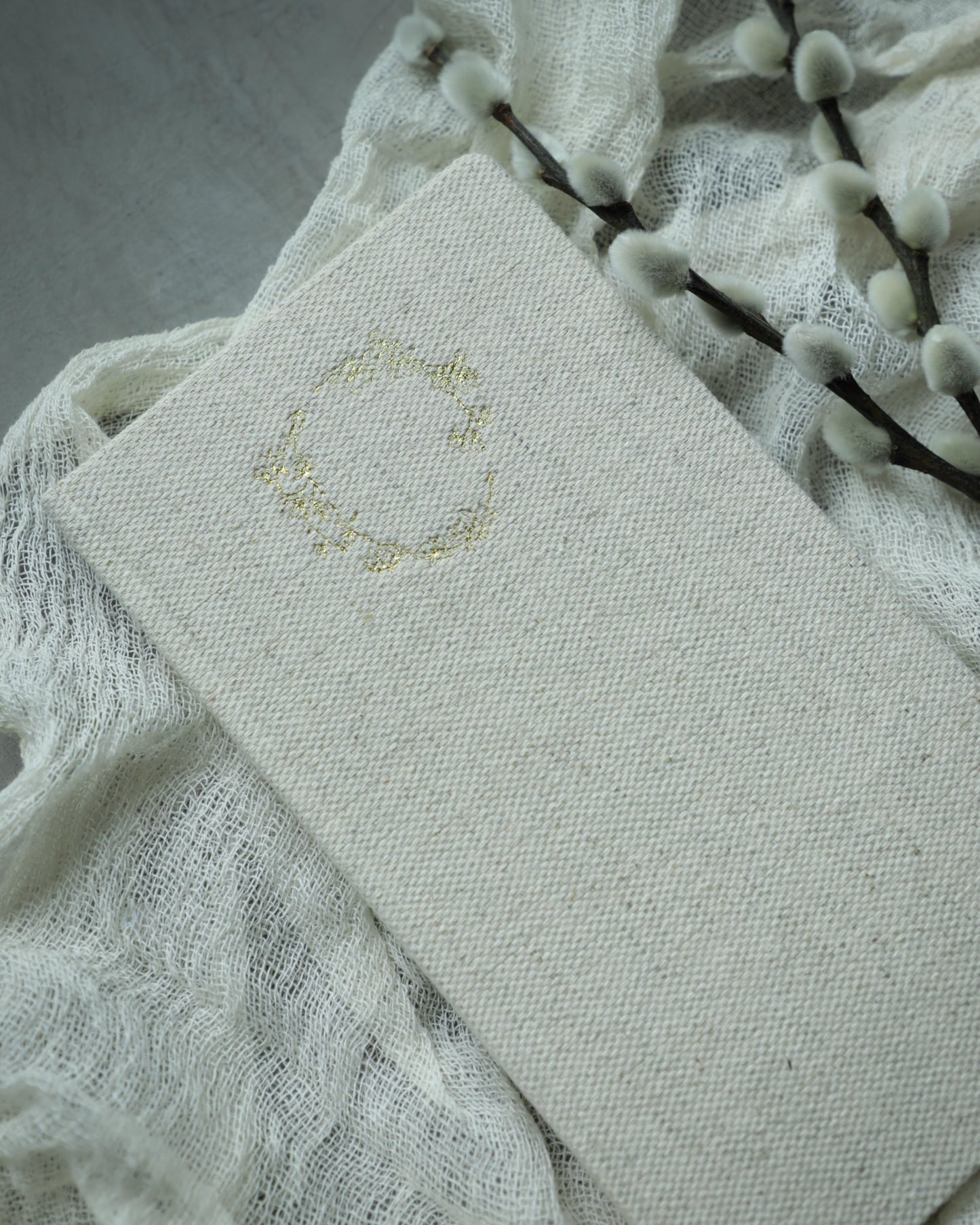 Magnolia Wreath | Taupe Linen Notebook