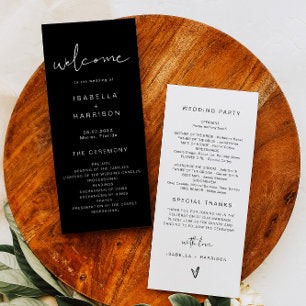JOVI Modern Black Contemporary Wedding Program
