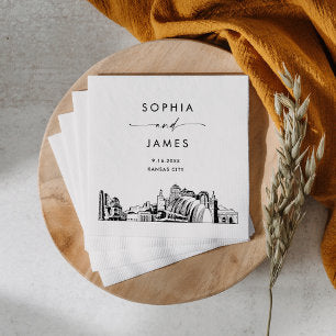 Kansas City Skyline Modern Wedding Cocktail Napkins
