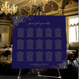 Lacy Gold 15 Table Navy Blue Wedding Seating Chart Foam Board