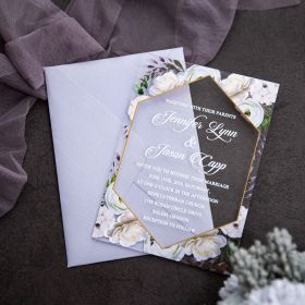 Lavender and Gold Floral Acrylic Wedding Invitations CA028