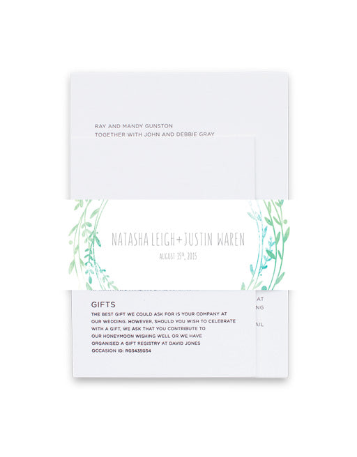 Leaf Wreath Invitation Belly Band by Brynie L.