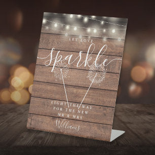 Let Love Sparkle Rustic Wood String Lights Pedestal Sign