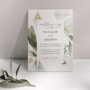 Light Eucalyptus Glow Gold Wedding Invitation