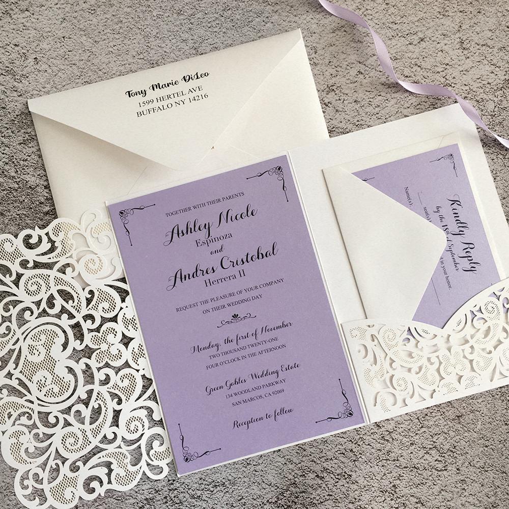 Lilac Lavender Purple Wedding Invitations with RSVP Cards, Customized Invite Wording