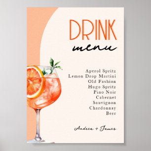 Love at First Spritz Wedding Drinks Menu Poster