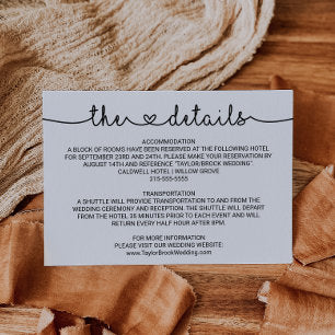 Love Hearts Wedding Details Enclosure Card