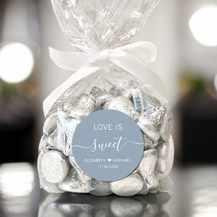 Love Is Sweet Dusty Blue Wedding Favor Classic Round Sticker