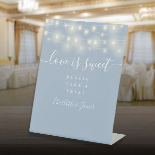 Love Is Sweet Favor String Lights Dusty Blue Pedestal Sign