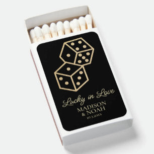 Lucky in Love Gold Dice Casino Wedding Favor Matchboxes