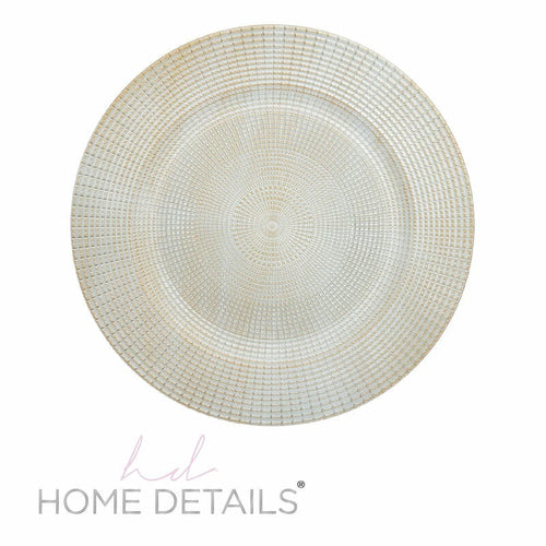 13" White and Gold Designed Round Plastic Charger Plate | 1 Charger