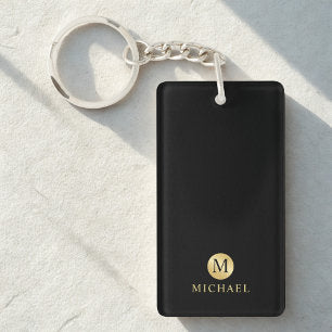 Luxury Black and Gold Personalized Monogram Keychain