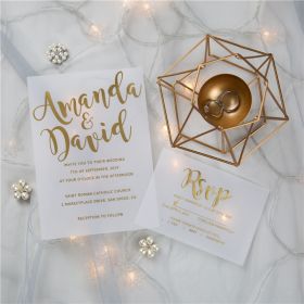 luxury calligraphy gold foil wedding invitations on vellum paper CFI001