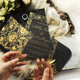 Luxury Gold Floral Border Acrylic Wedding Invitations CAX068