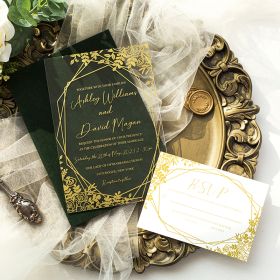 Luxury Gold Leaf Geometric Acrylic Wedding Invitations CAX067