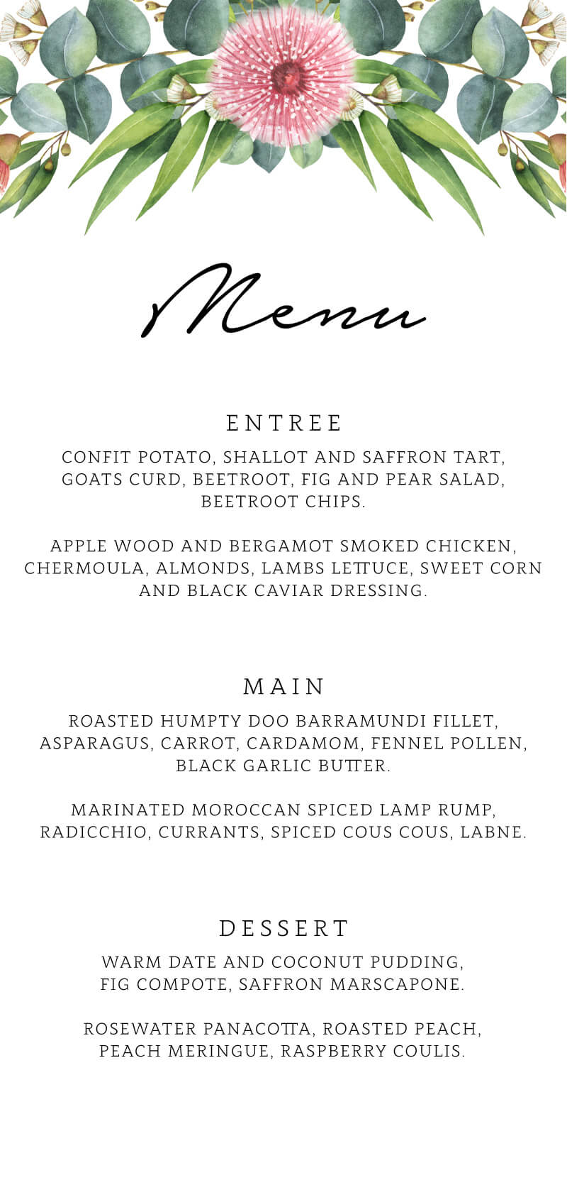 Flowering GumMenu Cards by Jarred T.