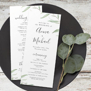 Minimal greenery rustic wedding program