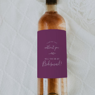 Minimal Leaf Berry Purple Bridesmaid Proposal Wine Label