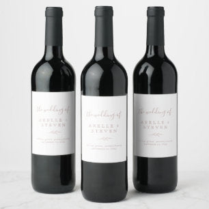 Minimal Leaf Blush Pink Wedding Wine Label