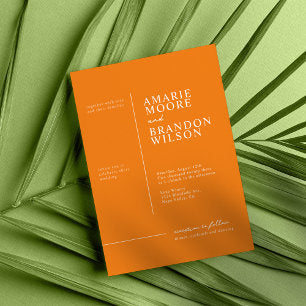 Minimal Typography Orange Wedding Invitation