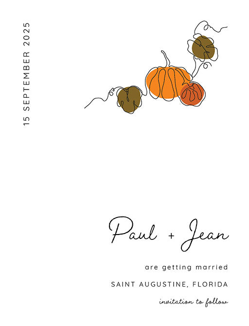 Minimalist Pumpkin Save The Date Cards by Putri N.