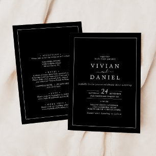 Minimalist Black All In One Wedding Invitation