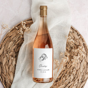 Minimalist Horseshoe Black and White Wedding Wine Label