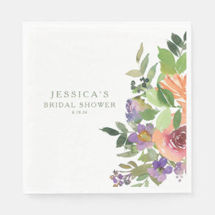 Minimalist Watercolor Orange Floral Bridal Shower Napkins