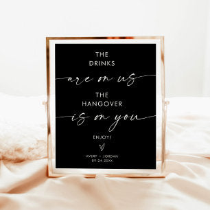 Minimalist Wedding Open Bar Sign, Black Modern Bar Poster