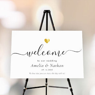 Minimalist Welcome Wedding Gold Heart Sign