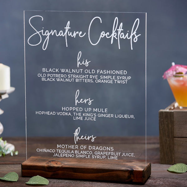 Modern Script Signature Cocktails Acrylic Bar Sign