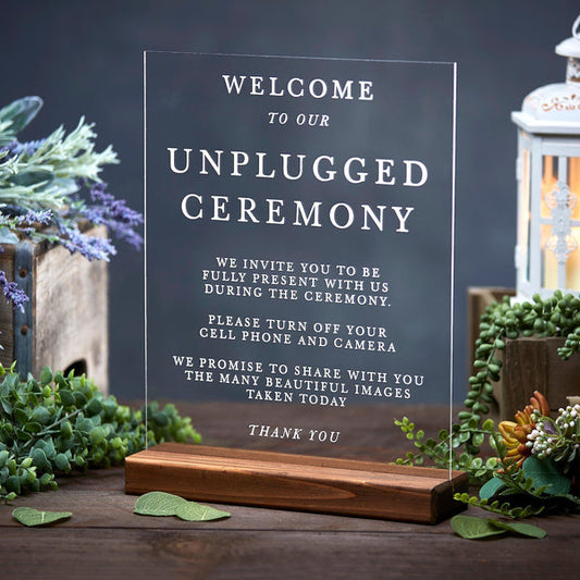 Modern Unplugged Ceremony Clear Acrylic Sign