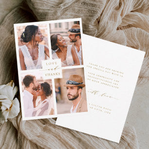 Modern 4 Photo Collage Gold Wedding Thank You Card