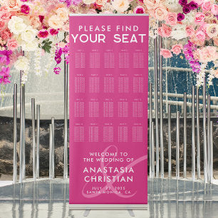 Modern and Bold Magenta Wedding Seating Chart Retractable Banner