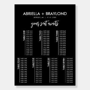 Modern and Simple 7 Table Wedding Seating Chart Foam Board