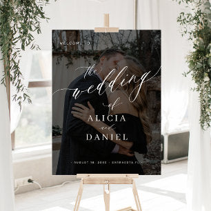 Modern black photo script wedding welcome sign