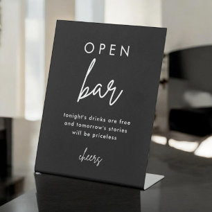 Modern Black Wedding Open Bar Table Sign