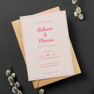 Modern Bold Hot Pink Fuchsia Retro Vibes Wedding Invitation