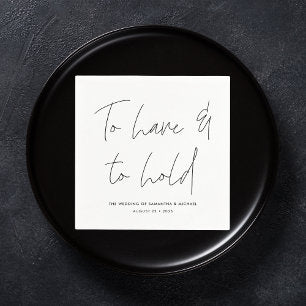 Modern Calligraphy Vows Black White Wedding Napkins