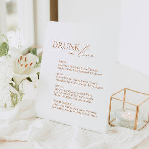 Modern Drunk In Love Wedding Bar Menu Pedestal Sign
