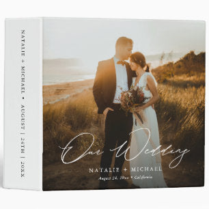 Modern Elegant Calligraphy Custom Wedding Photo 3 Ring Binder