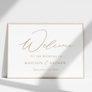 Modern Elegant Gold Script Wedding Welcome Poster