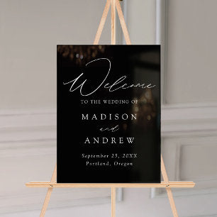 Modern Elegant Script Black Wedding Welcome Acrylic Sign