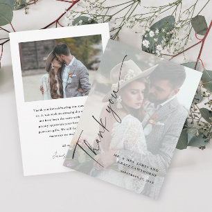 Modern Elegant Script Photo Wedding Thank You Card