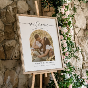 Modern Elegant Script Photo Wedding Welcome Sign