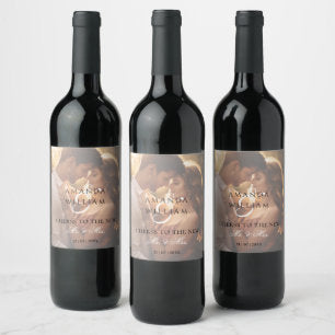 Modern Elegant Script Photo Wedding Welcome Wine Label